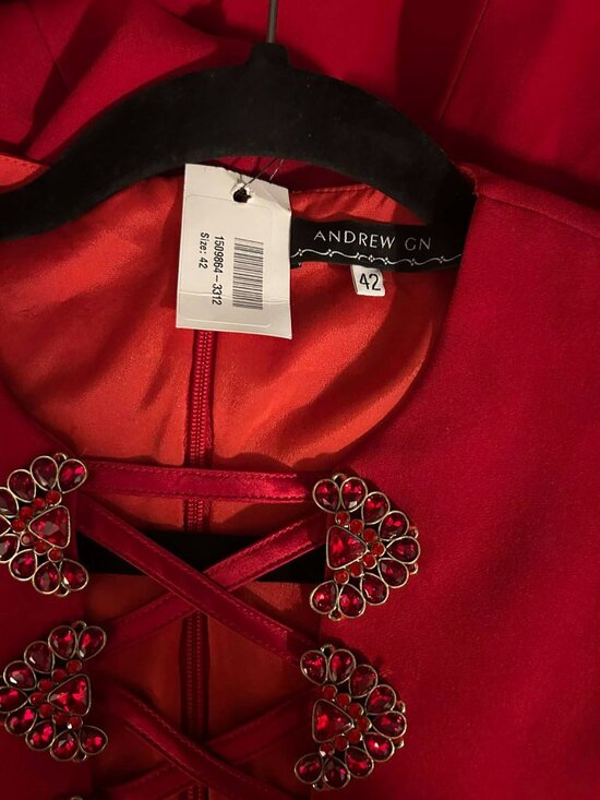 NWT $4450 Andrew GN Lace Up Crystal Embellished Crepe Gown Red Size 6 - Picture 8 of 8